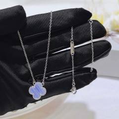 Classic pink light blue color clover diamond necklace bracelet studs earring set