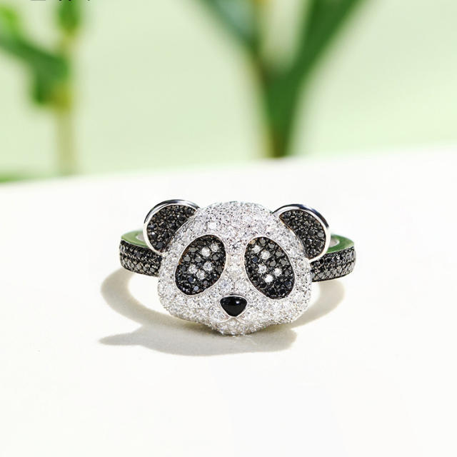 Cute diamond panda pendant necklace earrings rings set