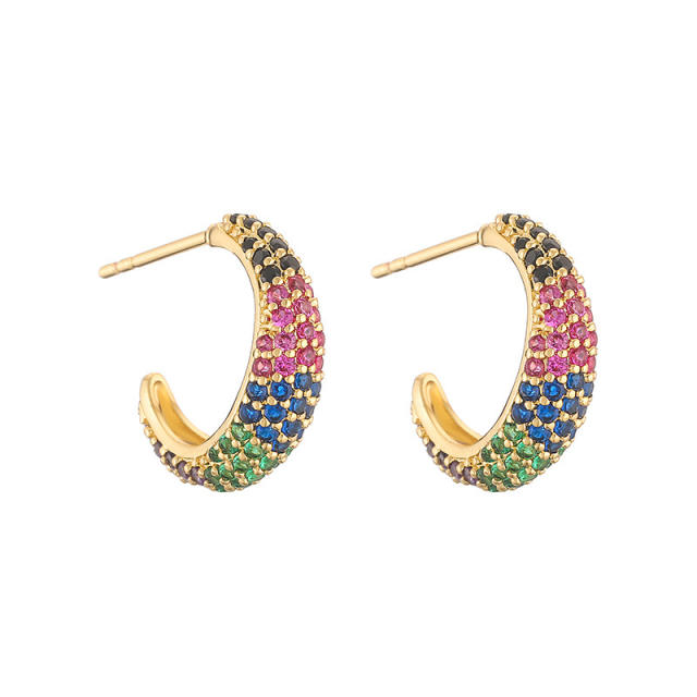 Luxury full of colorful cubic zircon copper studs earrings