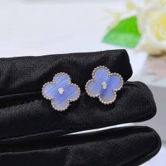 Classic pink light blue color clover diamond necklace bracelet studs earring set