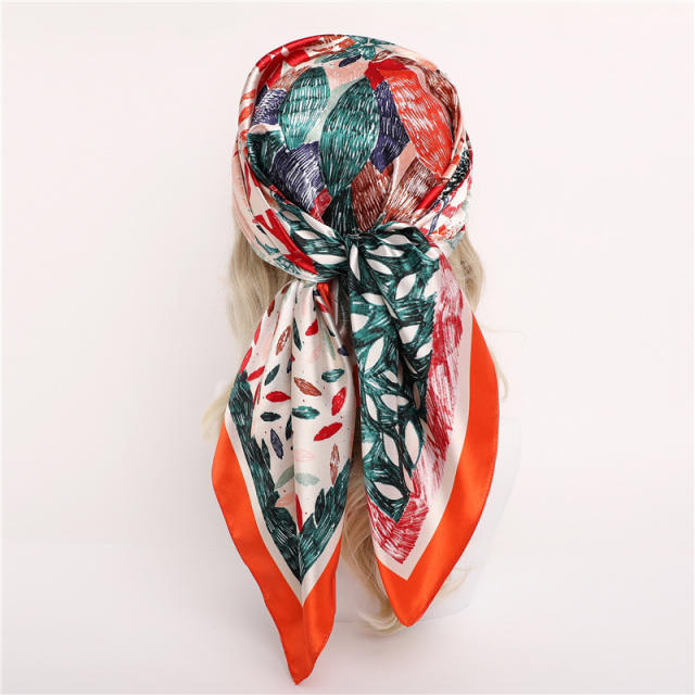 90CM color polka dots flower satin women scarf headscarf