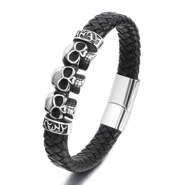 Punk trend skull head pu leather men bracelet