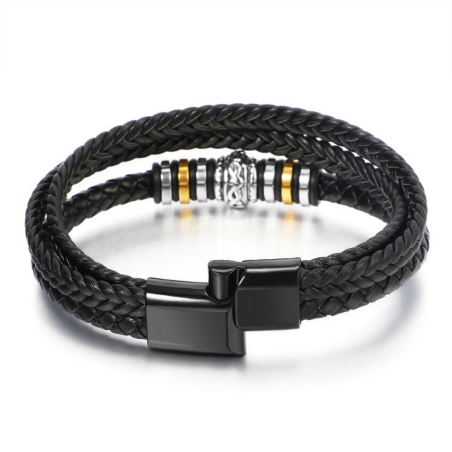 Handmade three layer braid pu leather bracelet for men