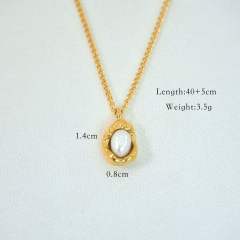 Dainty pearl bead mother shell heart pendant stainless steel necklace