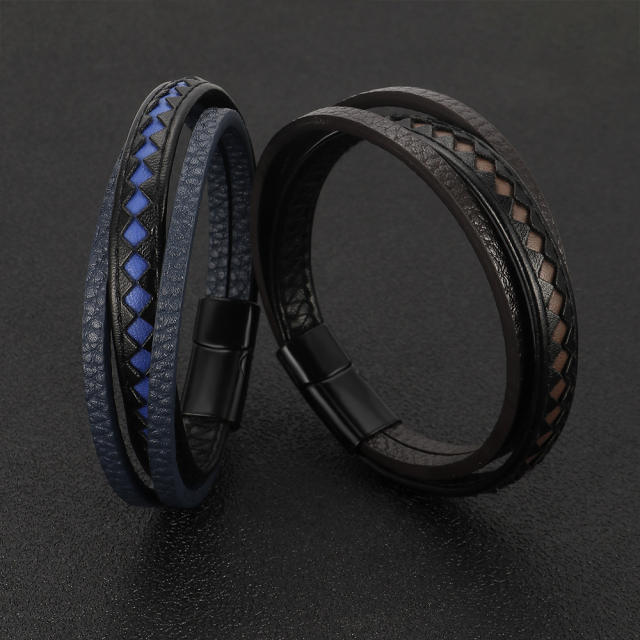 Creative color matching PU leather men bracelet