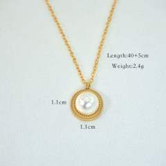 Dainty pearl bead mother shell heart pendant stainless steel necklace