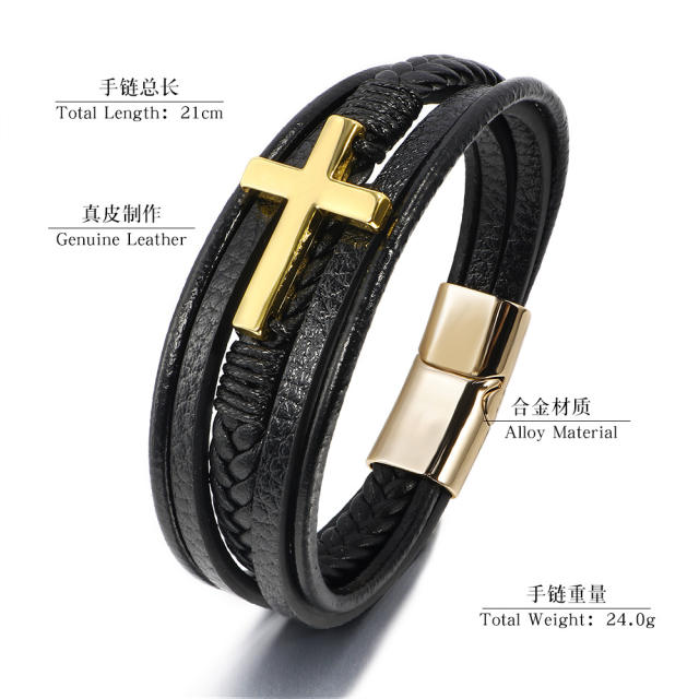 Classic hot sale cross PU leather men bracelet