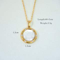 Dainty pearl bead mother shell heart pendant stainless steel necklace