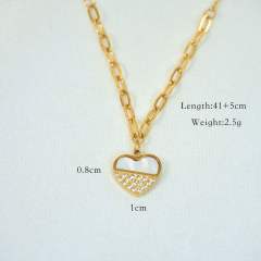 Dainty pearl bead mother shell heart pendant stainless steel necklace