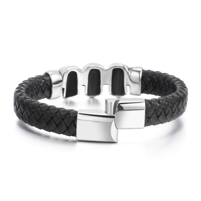 Punk trend skull head pu leather men bracelet