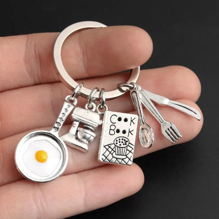 Funny silver color chef keychain