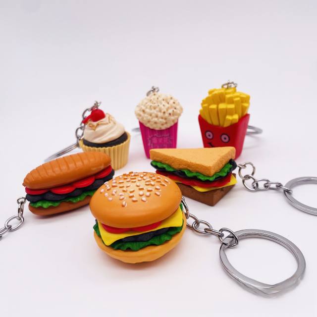 Creative funny Simulated hamburger fries keychain