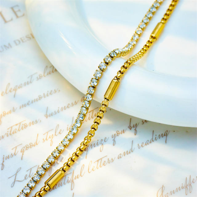 Creative diamond tennis chain two layer stainless steel bracelet