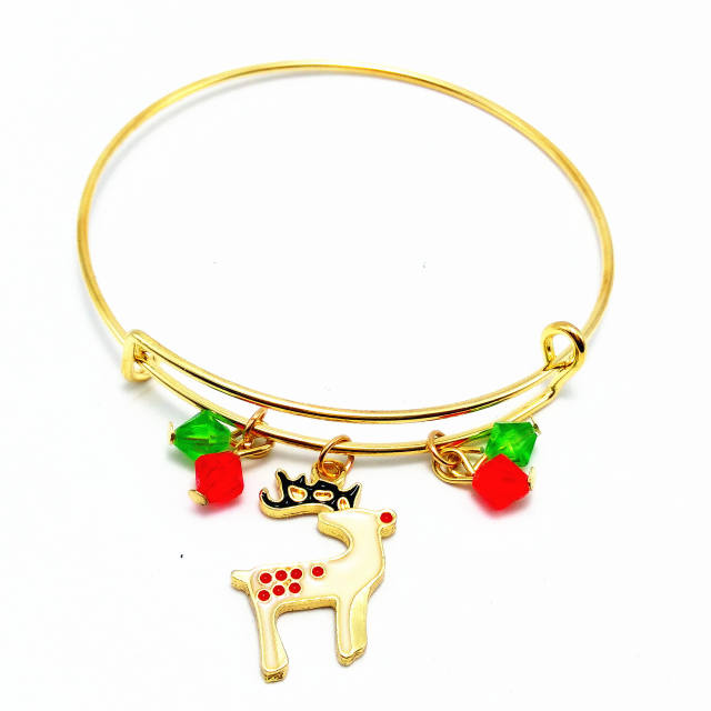 Cute color enamel christmas pendant adjustable bangle bracelet