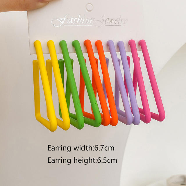 Colorful geometric triangle shape painting hoop earrings set