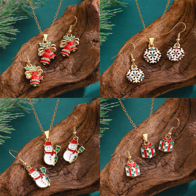 Cute enamel chirstmas bell santa claus christmas tree pendant alloy necklace set