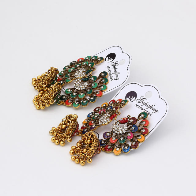 Vintage boho holiday peacock indian earrings