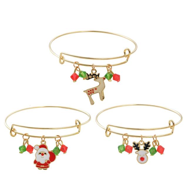 Cute color enamel christmas pendant adjustable bangle bracelet