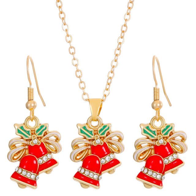 Cute enamel chirstmas bell santa claus christmas tree pendant alloy necklace set