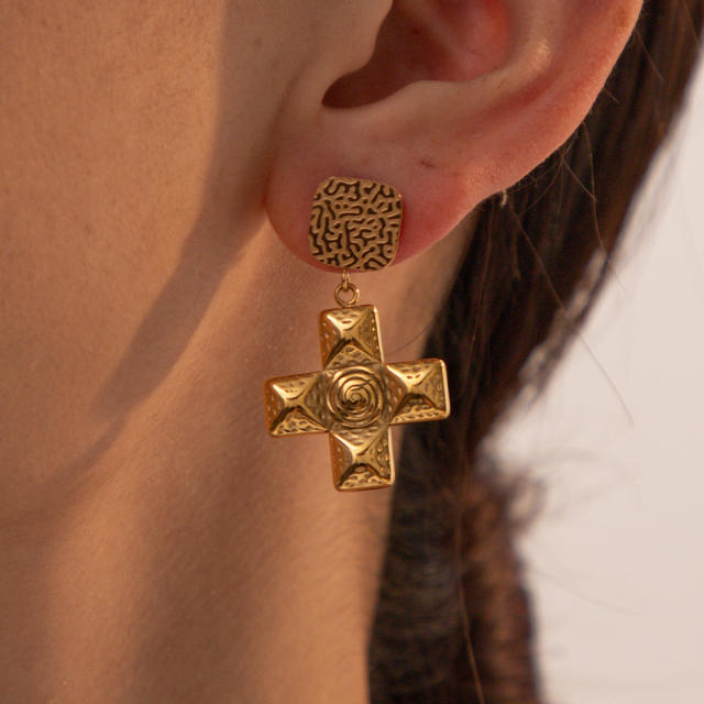 18KG cross pendant series stainless steel necklace earrings