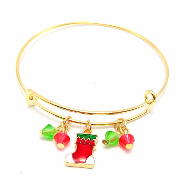 Cute color enamel christmas pendant adjustable bangle bracelet