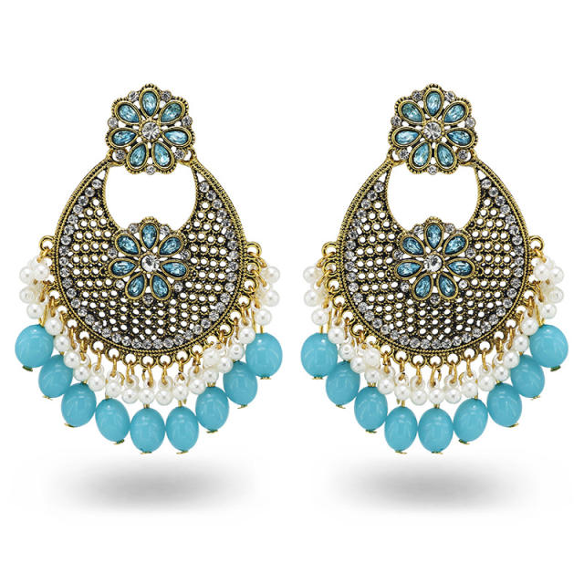 Vintage national trend colorful bead tassel indian earrings