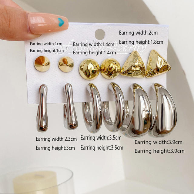 925 needle gold silver color acrylic geometric earrings set