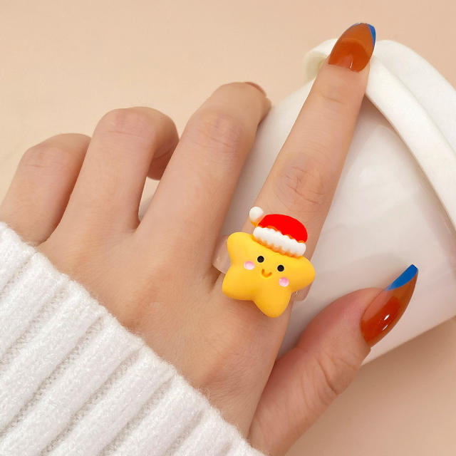 Cartoon cute santa claus elk christmas rings