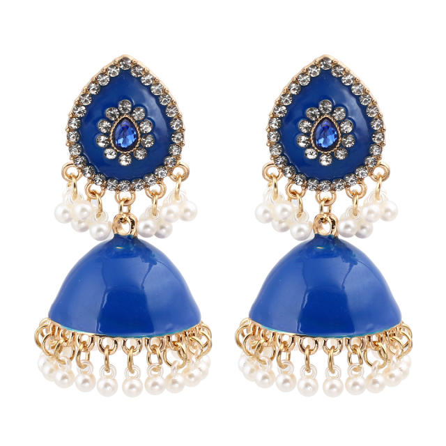 Vintage colorful enamel blue dark red dangle earrings indian earrings