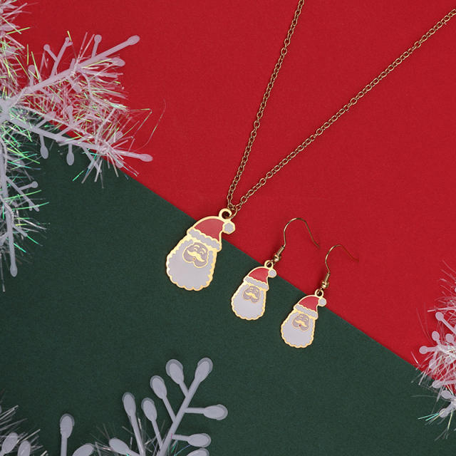 Cute santa claus stainless steel necklace earrings set