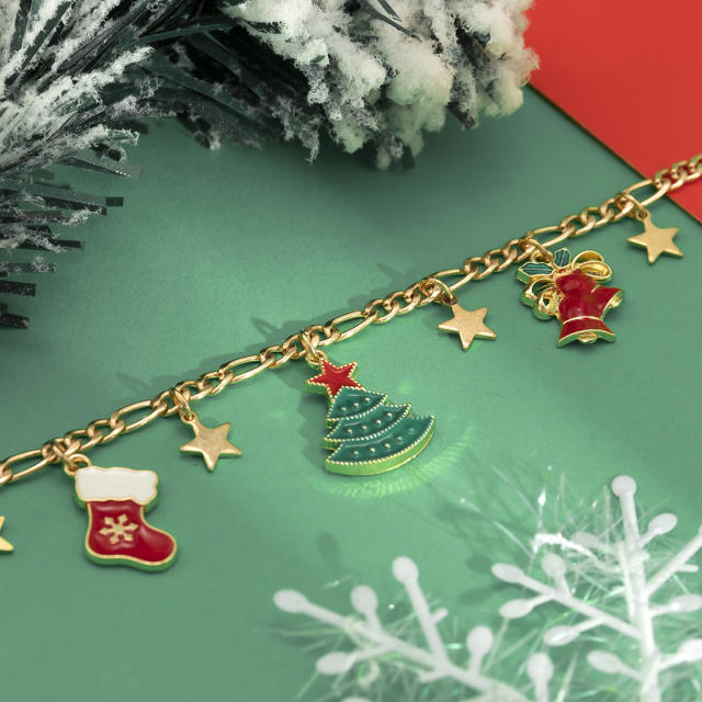 Concise imitation pearl bead enamel christmas necklace for women