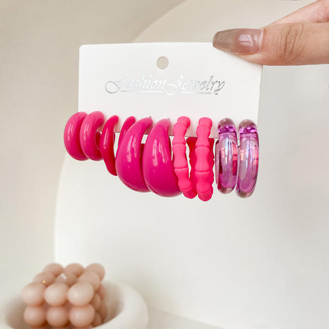 925 needle chunky candy color bamboo earrings hoop earrings set Y2K earrings