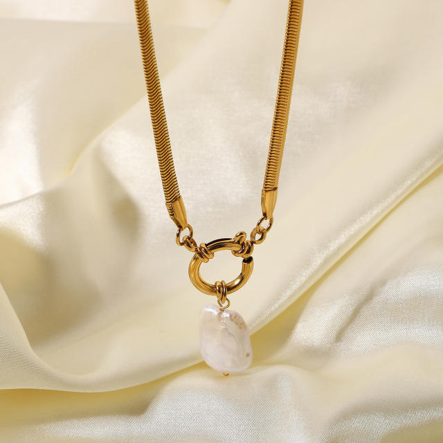 18KG stainless steel chain baroque pearl pendant necklace