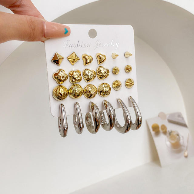 925 needle gold silver color acrylic geometric earrings set