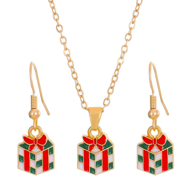 Cute enamel chirstmas bell santa claus christmas tree pendant alloy necklace set