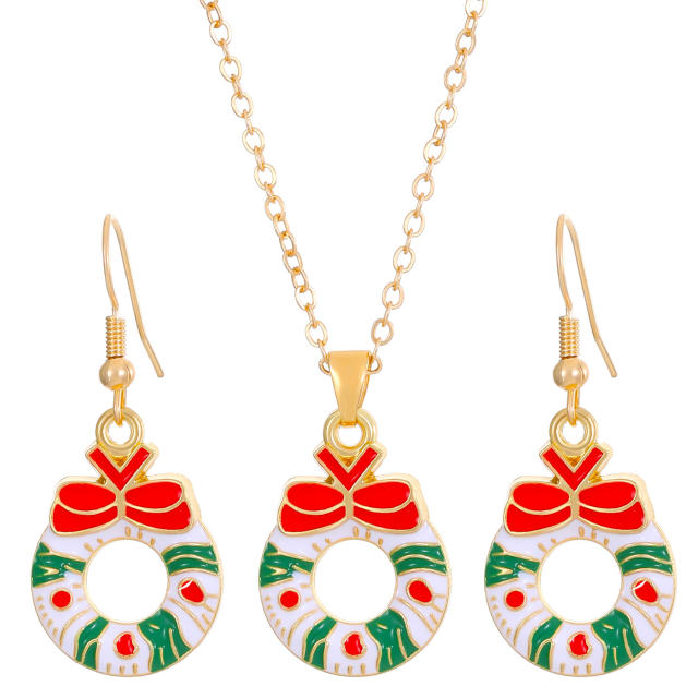 Cute enamel chirstmas bell santa claus christmas tree pendant alloy necklace set