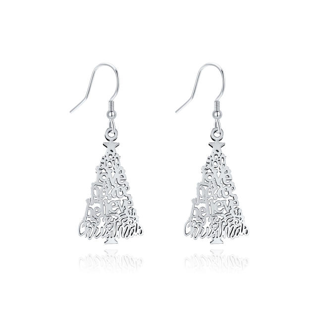 Hollow out christmas tree stainless steel earrings