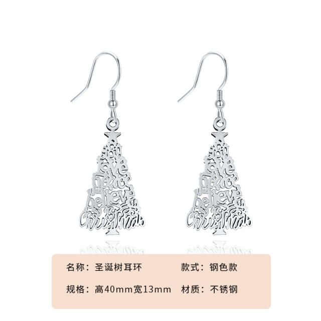 Hollow out christmas tree stainless steel earrings