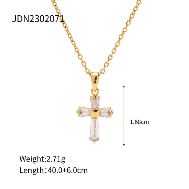 18KG cross pendant series stainless steel necklace earrings