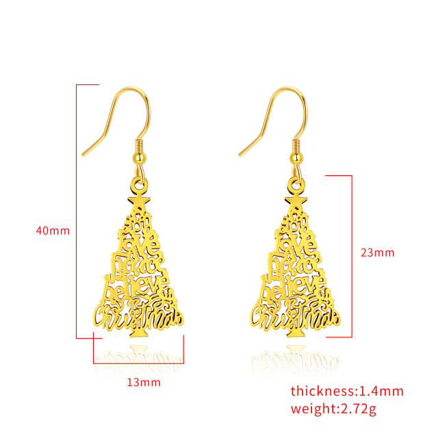 Hollow out christmas tree stainless steel earrings