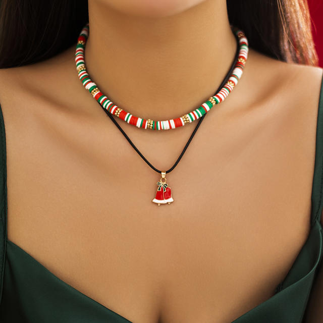 Christmas clay bead choker layer necklace for women