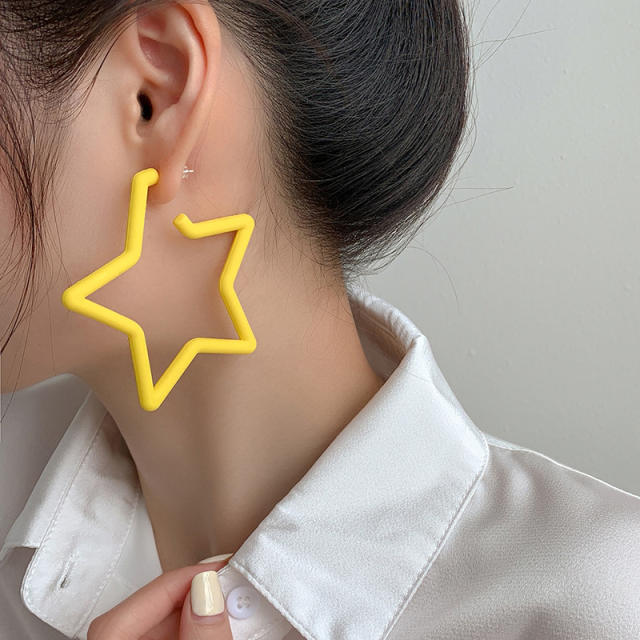 Y2K geometric star shape color painting hoop earrings set