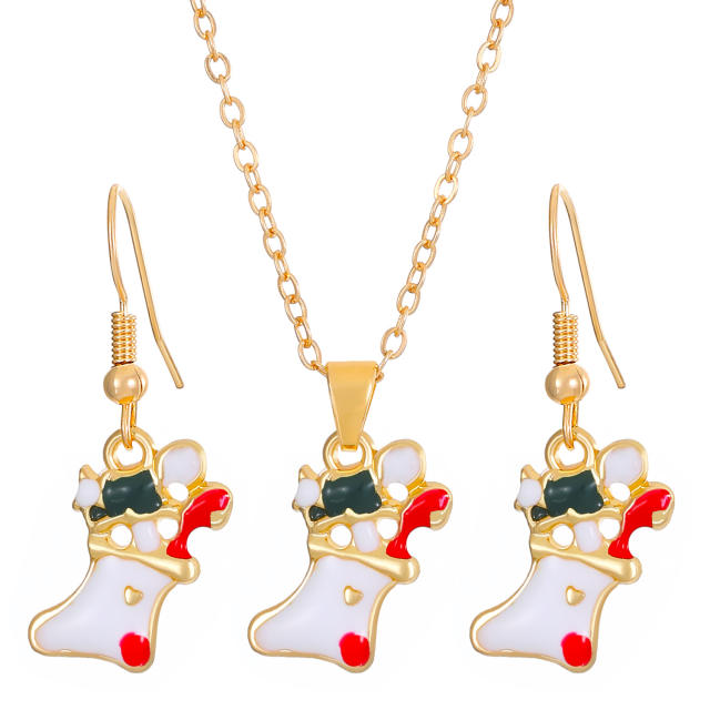 Cute enamel chirstmas bell santa claus christmas tree pendant alloy necklace set