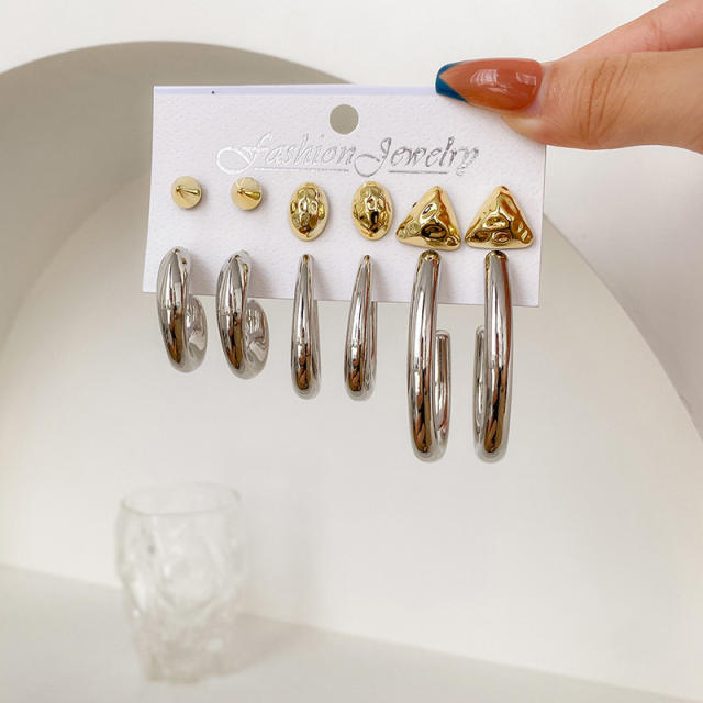 925 needle gold silver color acrylic geometric earrings set