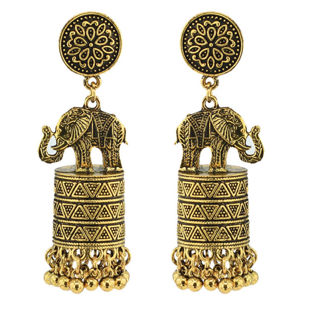 Vintage elephant metal tassel national dangle earrings