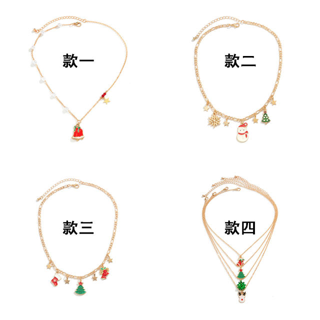 Concise imitation pearl bead enamel christmas necklace for women