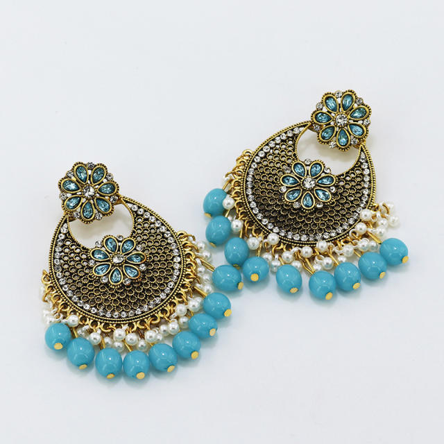 Vintage national trend colorful bead tassel indian earrings