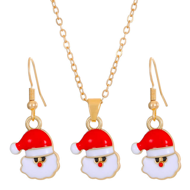 Cute enamel chirstmas bell santa claus christmas tree pendant alloy necklace set