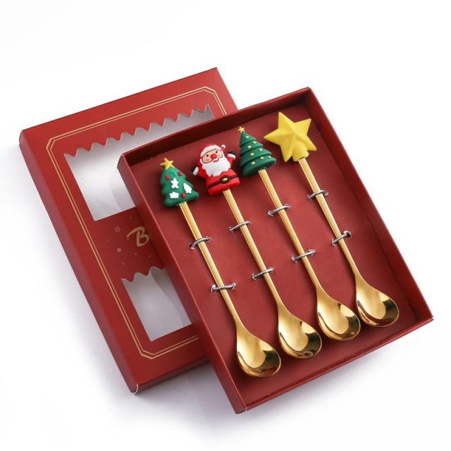 Christmas gift gold color 304 stainless steel spoon fork set CHRISTMAS GIFT