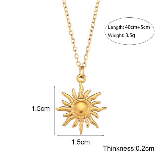 INS easy match sun coin heart pendant stainless steel necklace